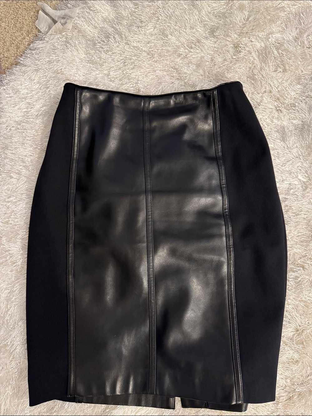 White House Black Market Black Faux Leather Paneled Mini Skirt